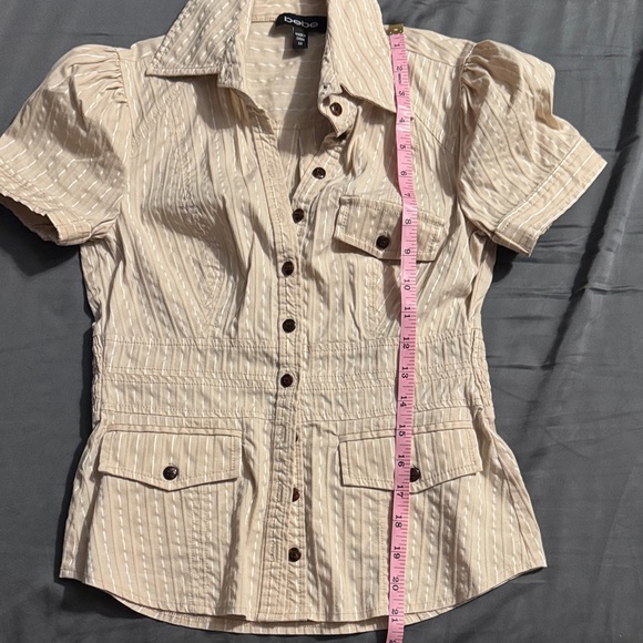 Bebe Beige Striped Button-Up Shirt - Picture 9 of 9